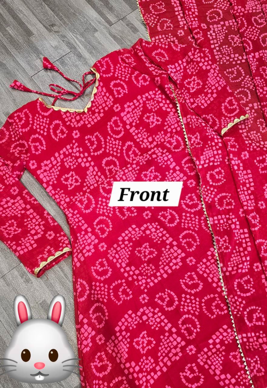 Women 'S Red Bandhani Styles Gown