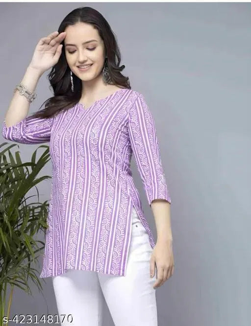 Lavender Short Kurti, Stylish Women 's Pure Cotton kurti