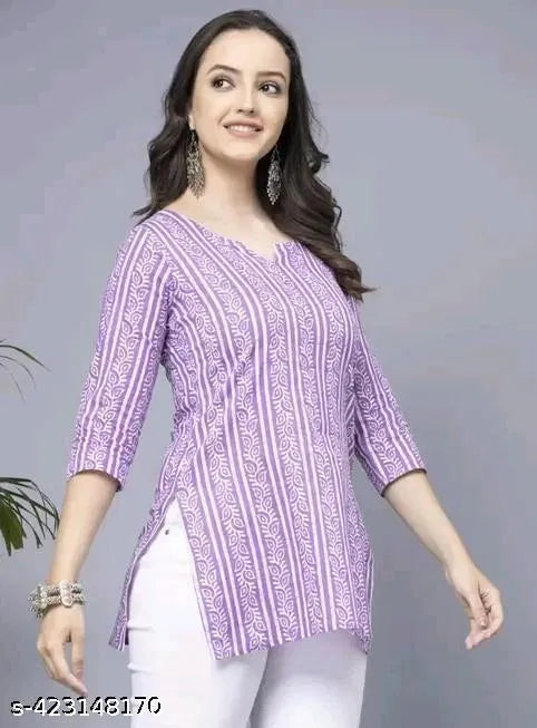 Lavender Short Kurti, Stylish Women 's Pure Cotton kurti