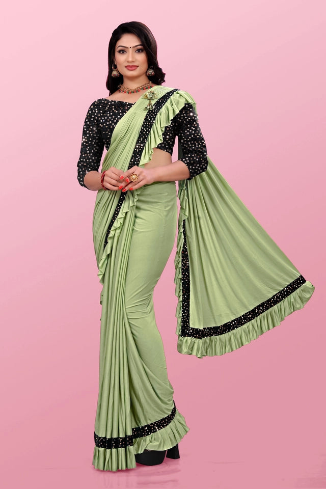 Lycra Blend Solid Saree for Women (Sea Green, 6.3 m)